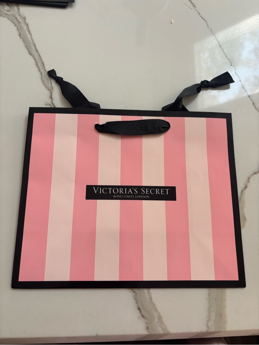 6 Victoria's Secret Pink & Light Pink Striped Gift Bag with Black Trim